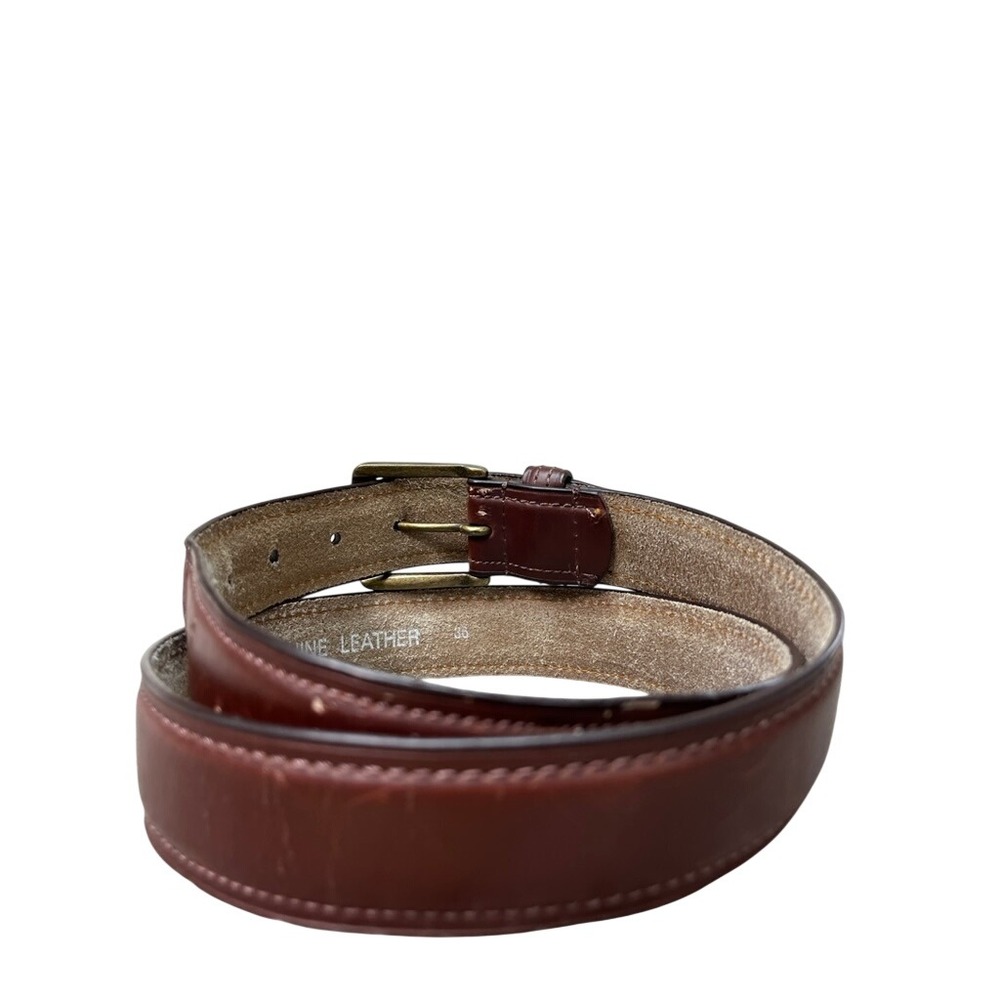 Mens Burgundy Genuine Leather Belt Brass Buckle Size 36 A35602 Dress Casual - Picture 2 of 10